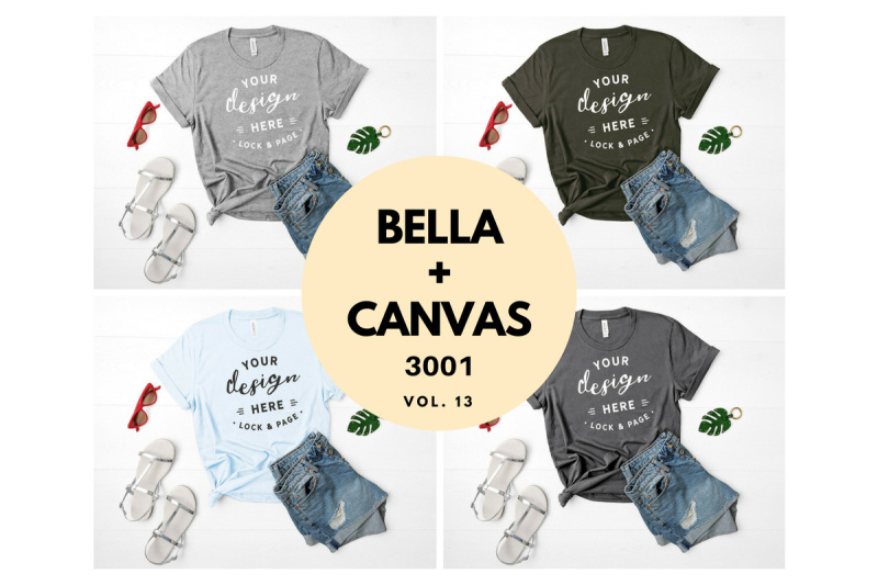 Free Bella Canvas 3001 T Shirt Mockup Flat Lay Bundle Vol. 13 (PSD Mockups)