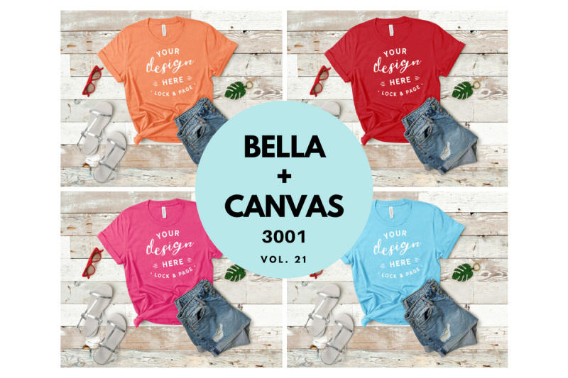 Free Bella Canvas 3001 T Shirt Mockup Flat Lay Bundle Vol. 21 (PSD Mockups)