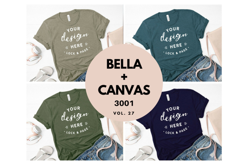 Free TShirt Mockup Flat Lay Bundle Bella Canvas 3001 Vol. 27 (PSD Mockups)