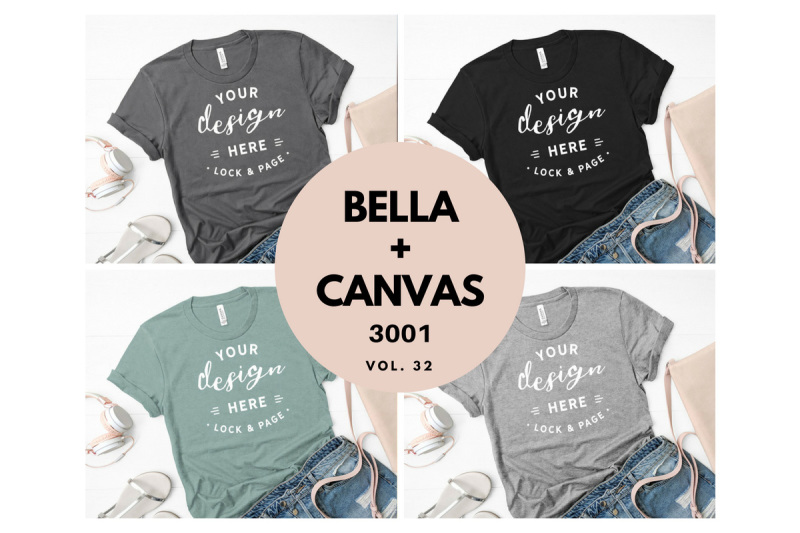 Free T Shirt Mockup Bundle Flat Lay Bella Canvas 3001 Vol. 32 (PSD Mockups)