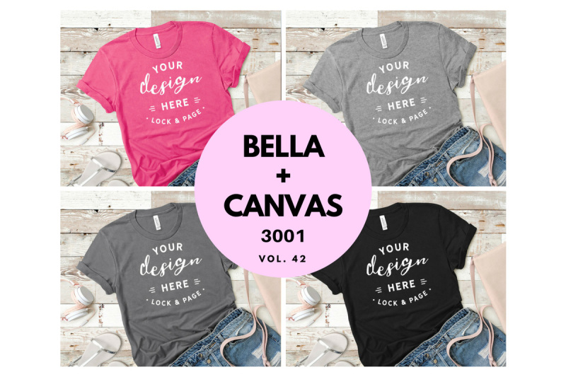 Free Tee Shirt Mockup Bundle Bella Canvas 3001 Summer Flat Lay Vol. 42 (PSD Mockups)