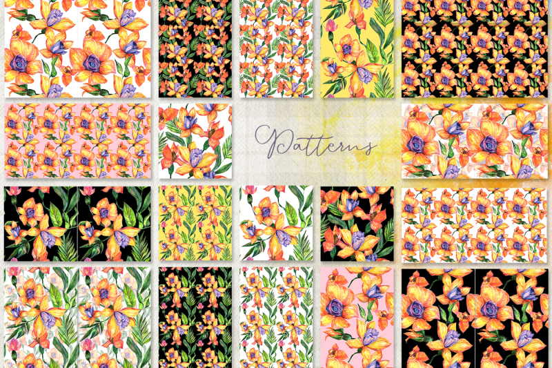 tropical-yellow-orchid-png-watercolor-set