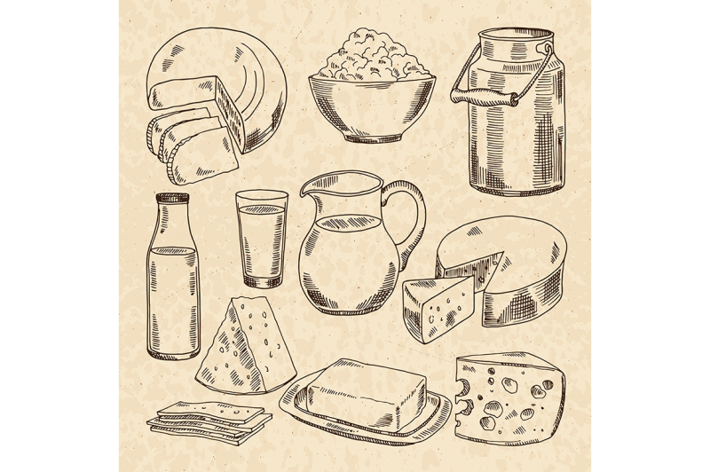 vintage-hand-drawn-illustrations-of-yogurt-cheeses-and-milk-products