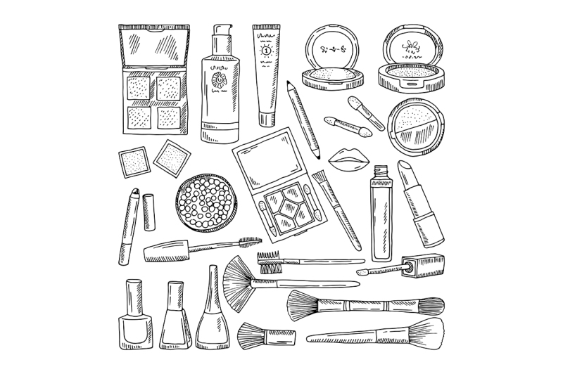 doodle-illustrations-of-woman-cosmetics