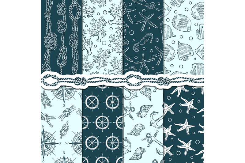 different-seamless-patterns-set-of-marine-and-nautical-elements