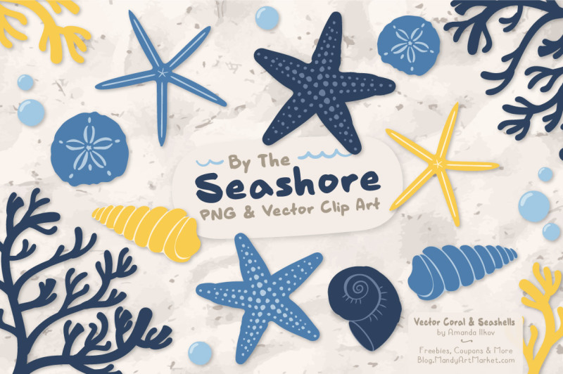 seashore-shells-and-coral-clipart-in-navy-and-lemon