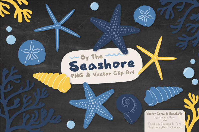 seashore-shells-and-coral-clipart-in-navy-and-lemon