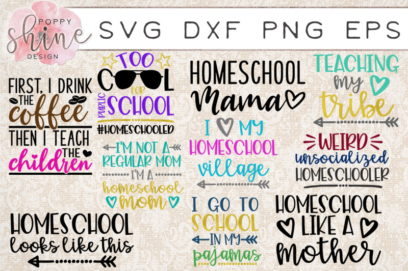 Download Homeschool Bundle of 10 SVG PNG EPS DXF Cutting Files By ...