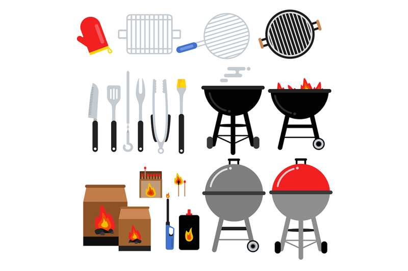 flat-illustrations-set-for-bbq-party-different-barbecue-tools