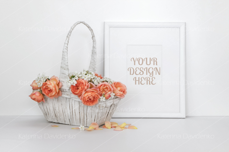 blank-picture-frame-mockup-with-a-basket-of-roses