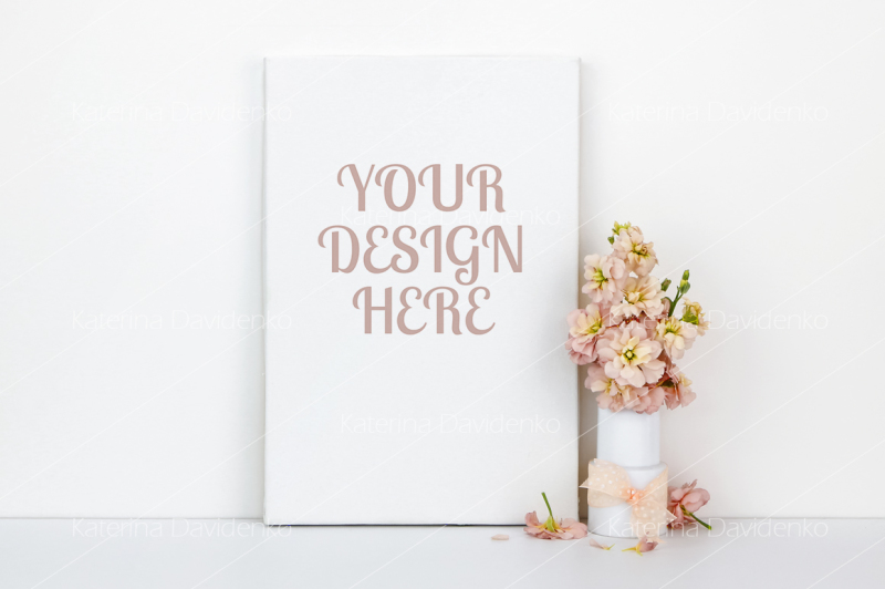 Canvas mock up, flowers, white background Creative Assets