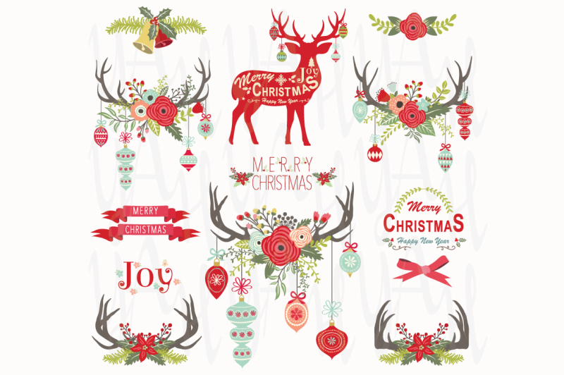 christmas-floral-antlers-elements