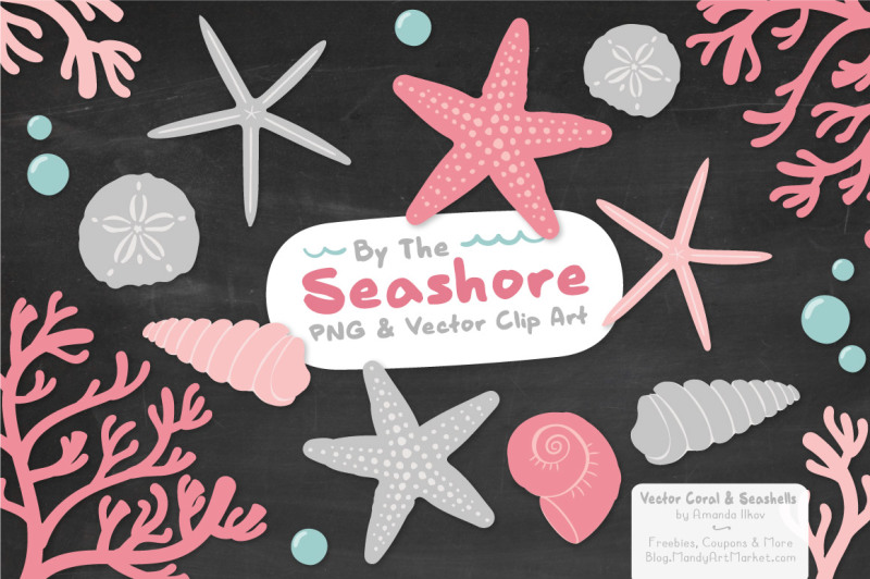 seashore-shells-and-coral-clipart-in-pink-and-grey