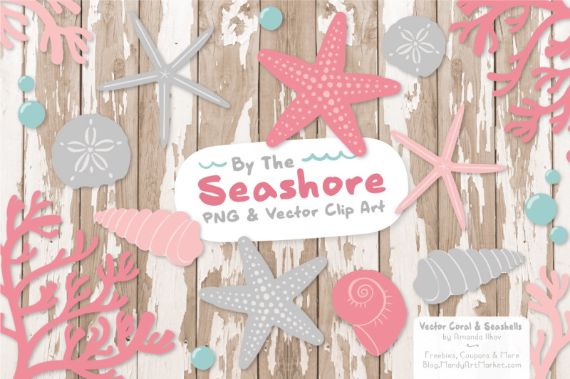 seashore-shells-and-coral-clipart-in-pink-and-grey