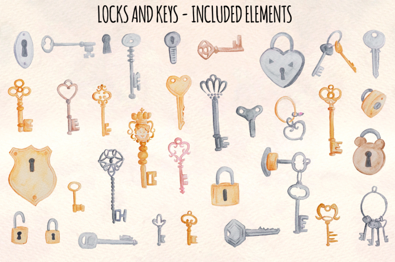 locks-and-keys-34-watercolor-vector-graphics