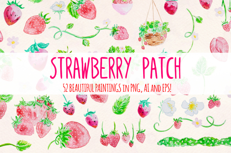 strawberry-patch-52-cute-watercolor-paintings-clip-art
