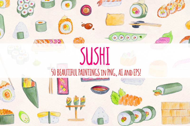 sushi-train-50-watercolour-vector-graphics