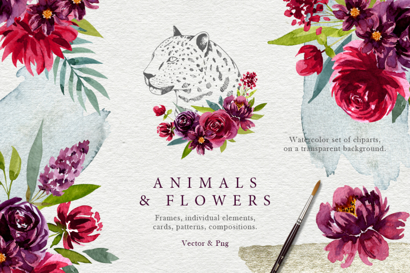 animals-and-watercolor-flowers