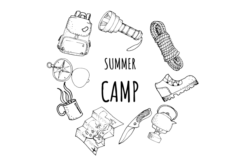 outline-camping-tools-set
