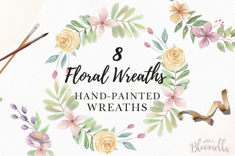 watercolor-floral-wreaths-hand-painted-pink-purple-set