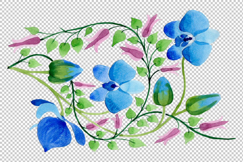 ornament-of-blue-flowers-png-watercolor-set