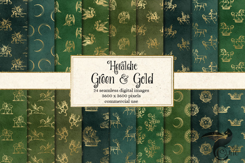 heraldic-green-and-gold-digital-paper