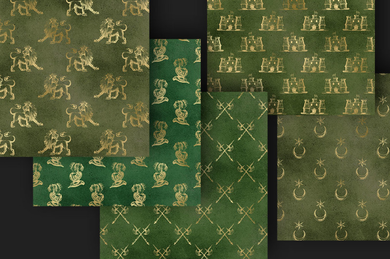 heraldic-green-and-gold-digital-paper