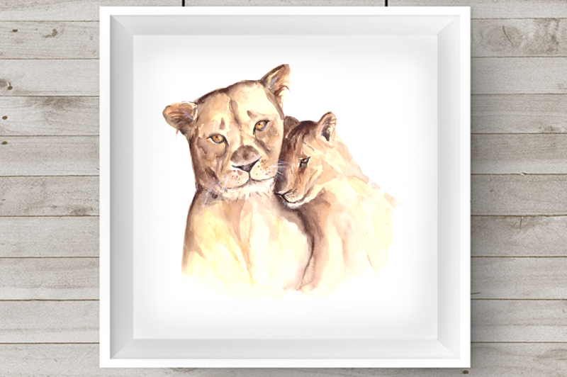 watercolor-mother-and-baby-lions-clip-art-and-print