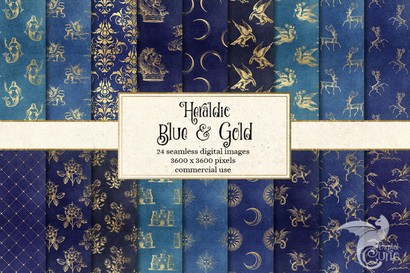 heraldic-blue-and-gold-digital-paper