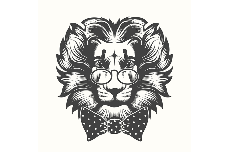 lion-head-with-round-glasses-and-bow-tie