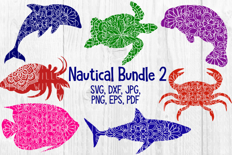 Download Nautical Mandala SVG Bundle 2, Dolphin, Shark, Turtle, Manatee, Crab By Wispy Willow Designs ...