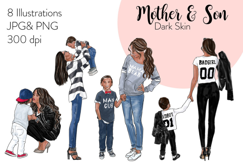 watercolor-fashion-clipart-mother-and-son-dark-skin