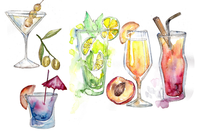 refreshing-cocktails-png-watercolor-set