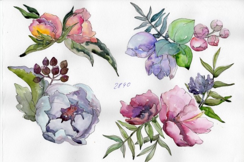 delicate-bouquets-of-flowers-png-set