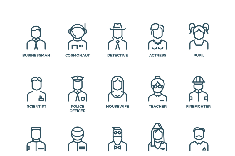 people-avatars-characters-staff-professions-vector-linear-icons
