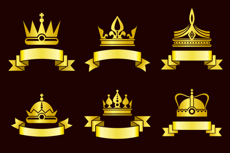 gold-crowns-and-ribbon-banner-vector-set