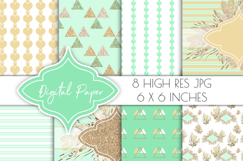 gold-mint-digital-papers-background-pattern-scrapbook-paper