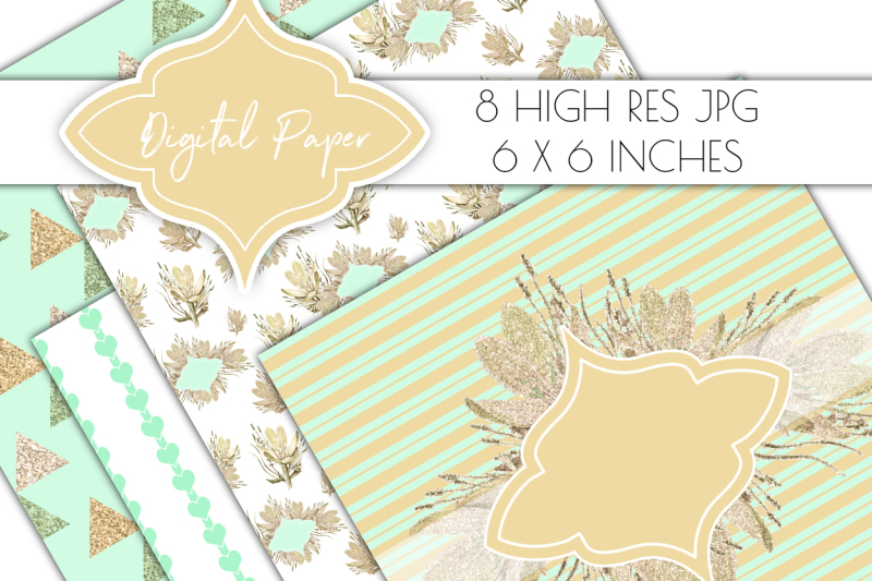 gold-mint-digital-papers-background-pattern-scrapbook-paper