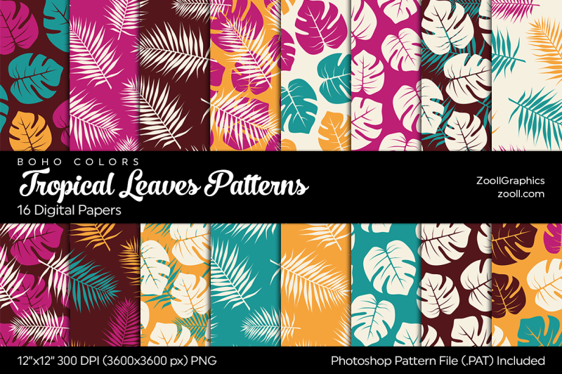 tropical-leaves-digital-papers-boho-colors