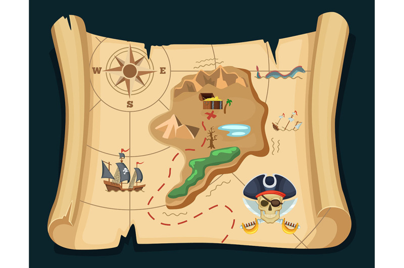 old-treasure-map-for-pirate-adventures-island-with-old-chest