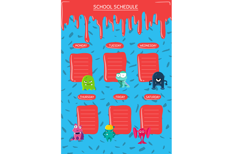 vector-school-schedule-with-cartoon-monsters-with-paint-stains