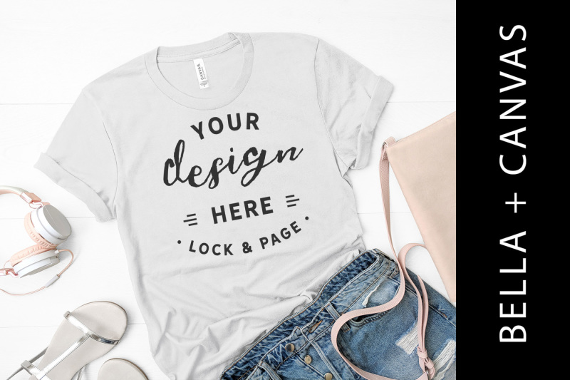 Free Silver Bella Canvas 3001 T-Shirt Mockup Flat Lay For Women (PSD Mockups)