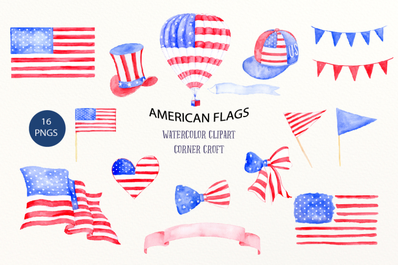 watercolor-clipart-american-flags