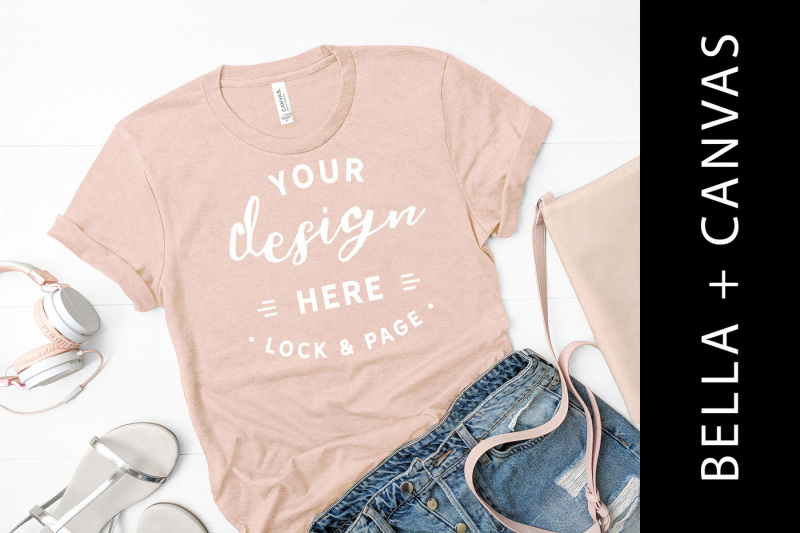 Free Heather Prism Peach Bella Canvas 3001 T Shirt Mockup (PSD Mockups)