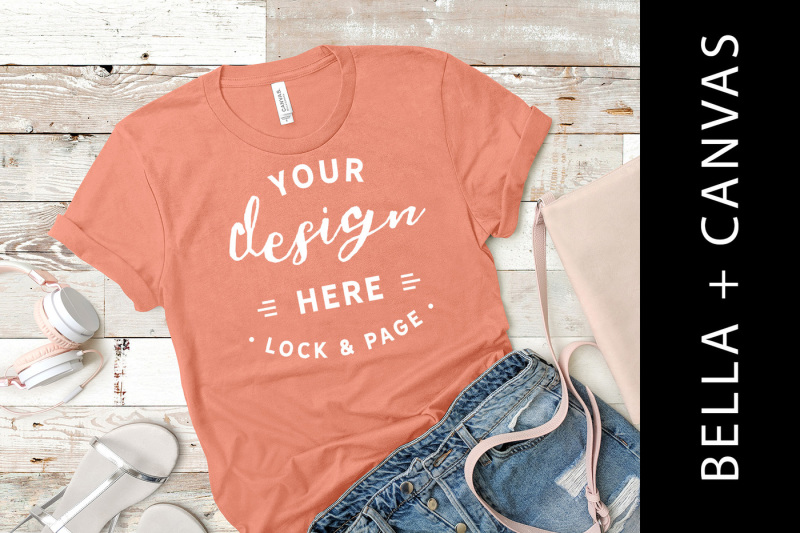 Free Bella Canvas 3001 Sunset Women's TShirt Mockup Beach Apparel Flat Lay (PSD Mockups)
