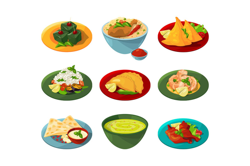 cartoon-set-of-traditional-indian-food-in-different-dishes