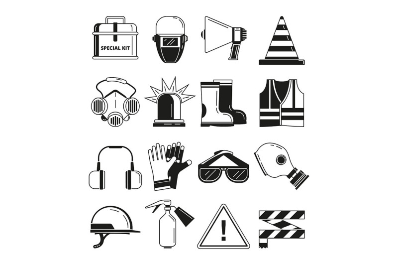 safety-work-security-symbols-vector-monochrome-illustrations