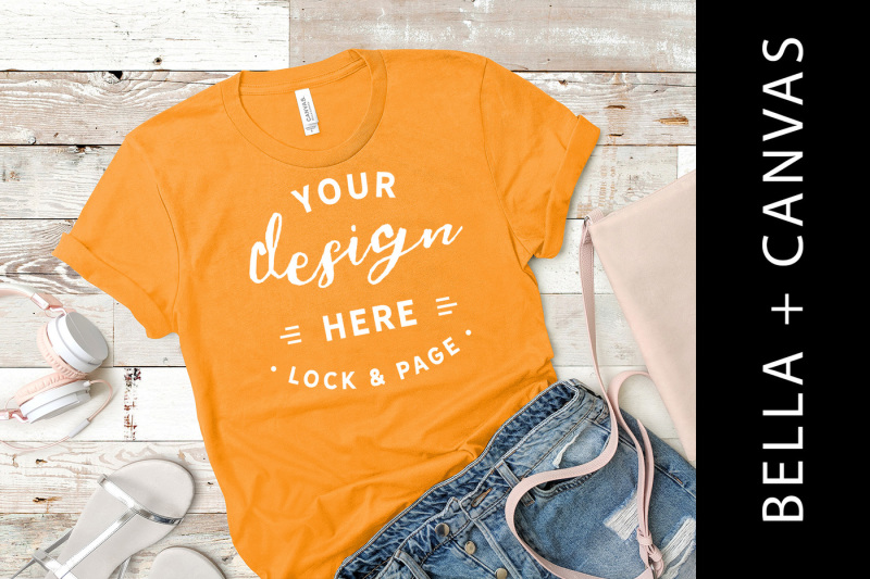 Download Download Orange Bella Canvas 3001 Mockup T Shirt Summer Clothing Flat Lay Psd Mockup 728010 Free Psd T Shirt Mockups High Quality For Design Your Projects PSD Mockup Templates