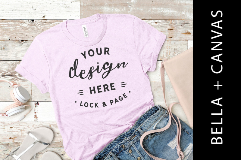 Free Lilac Bella Canvas 3001 T Shirt Mockup Feminine Tee Flat Lay (PSD Mockups)