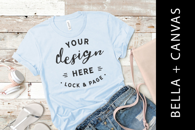 Download Free Bella Canvas 3001 Mockup Light Blue T Shirt Flat Lay ...